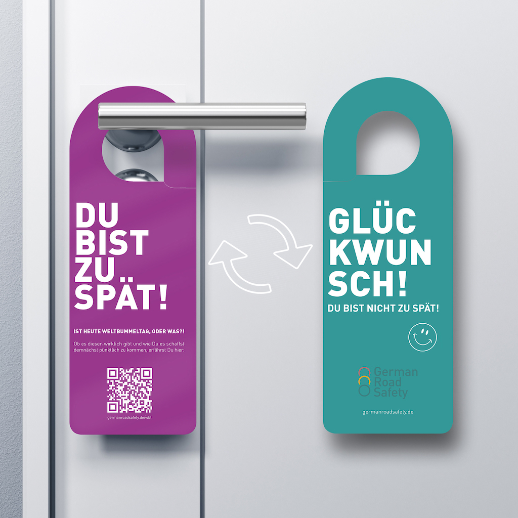 Türhänger „Du bist zu spät!“/„Glückwunsch!“ (beidseitig bedruckt)